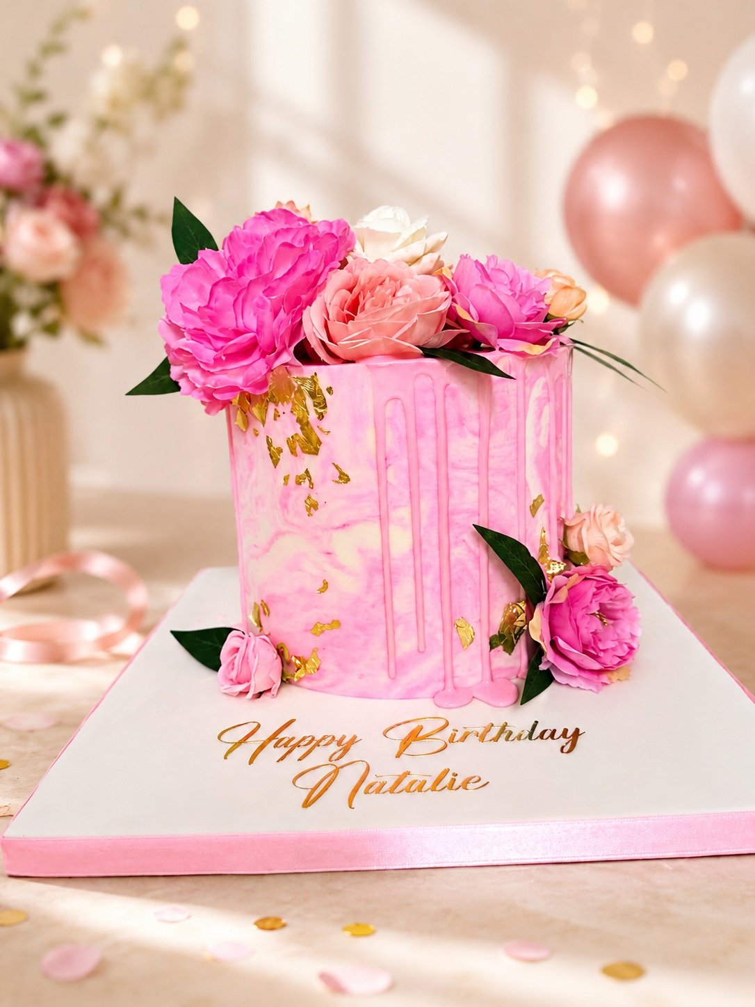 Pink Marble Floral Cake by Sweet Mischief JA
