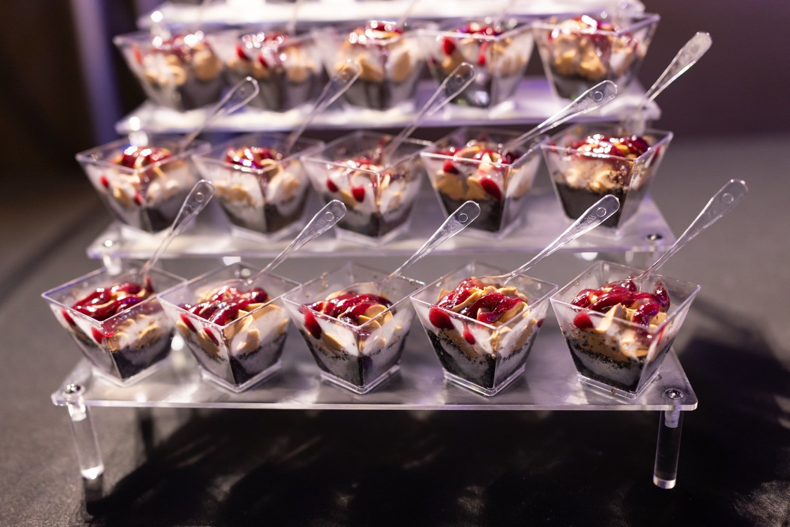 Layered dessert shooters for weddings and events in Jamaica