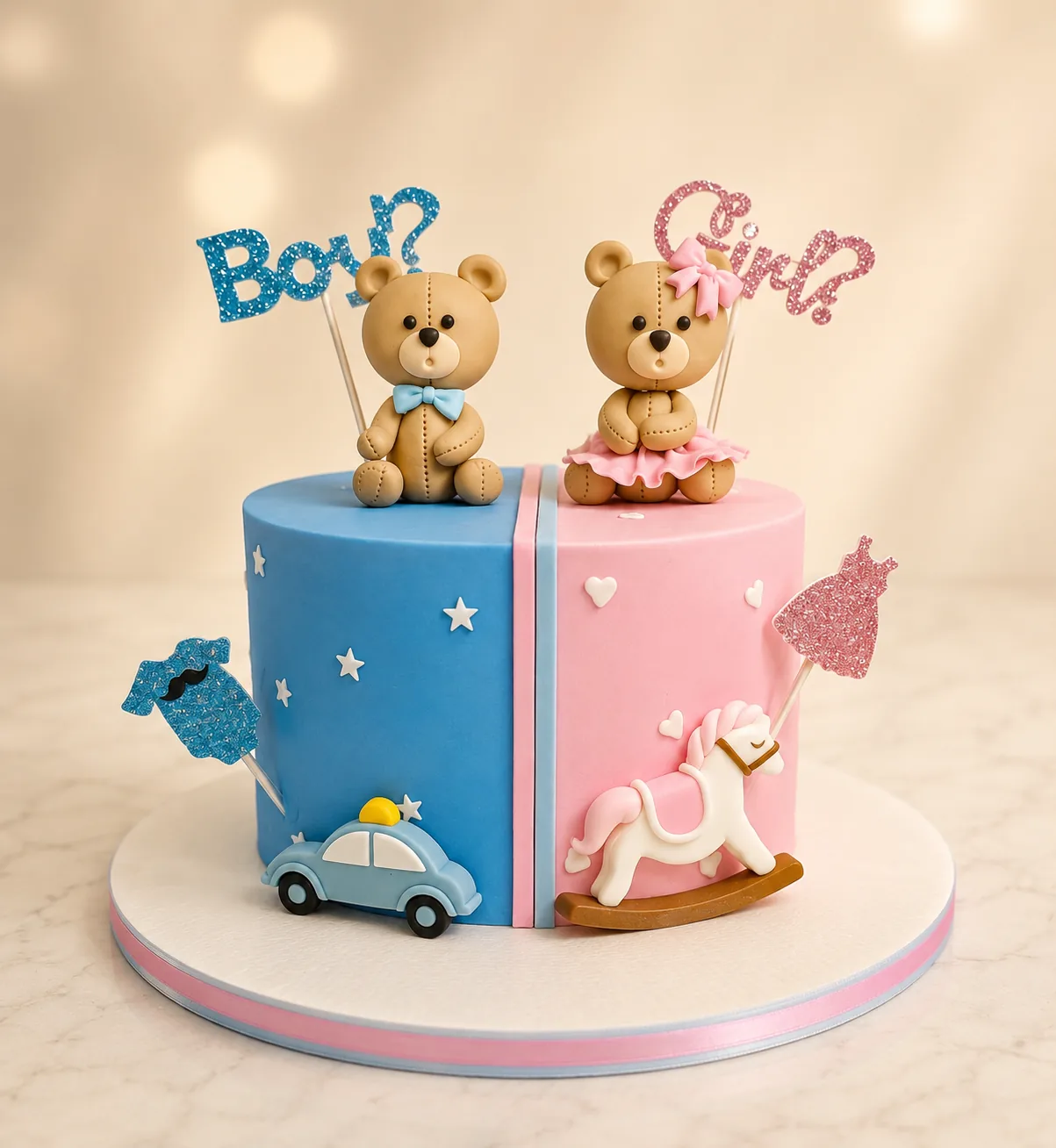 Twin Teddy Gender Reveal Cake by Sweet Mischief JA in Kingston, Jamaica