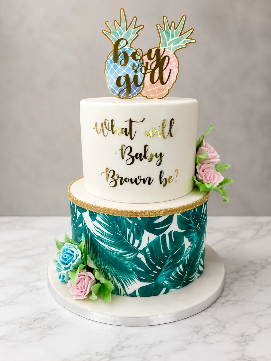 Botanical Gender Reveal Cake by Sweet Mischief JA in Kingston, Jamaica