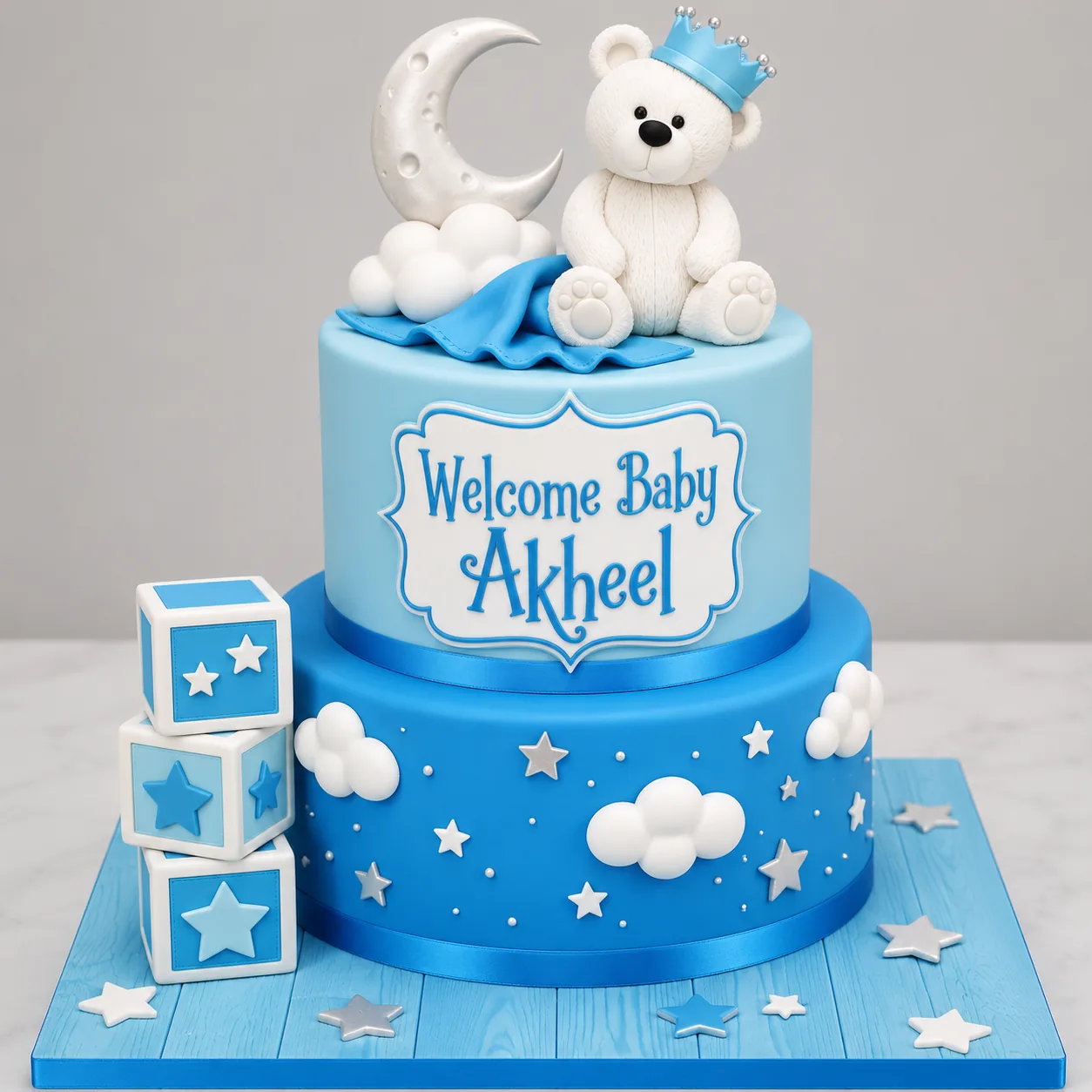 Welcome Baby Blue Teddy Cake by Sweet Mischief JA in Kingston, Jamaica