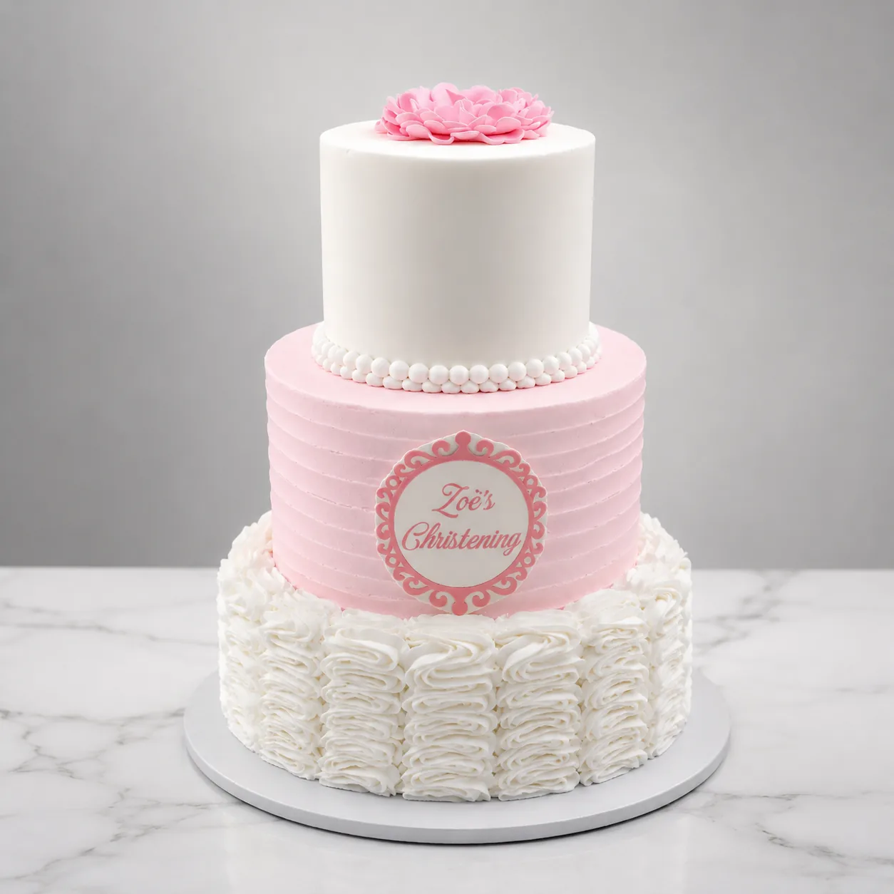 Pink Christening Tiered Cake by Sweet Mischief JA in Kingston, Jamaica
