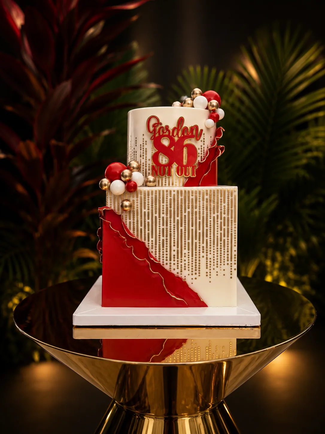 Red & Gold 80th Birthday Cake by Sweet Mischief JA in Kingston, Jamaica