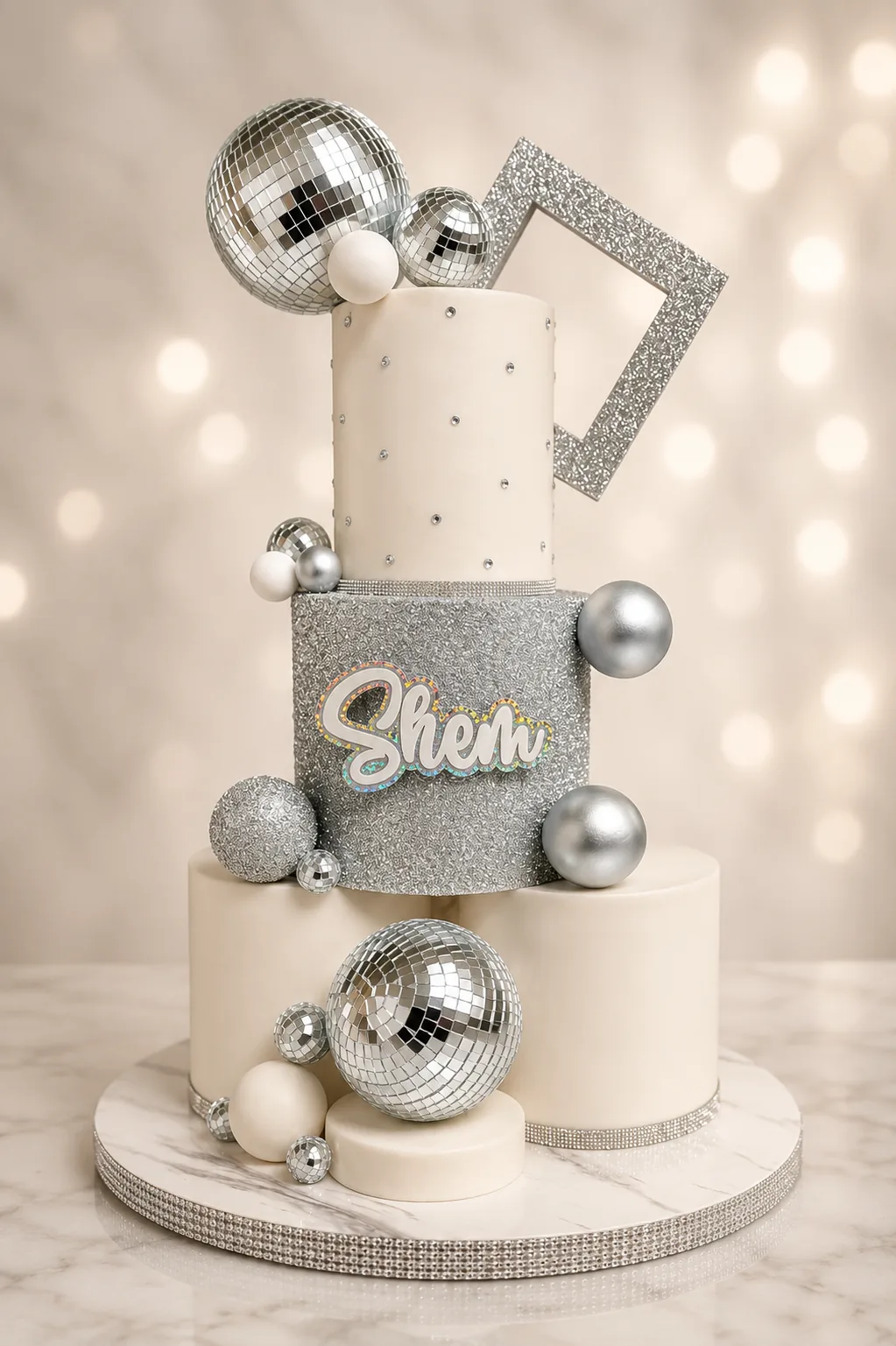 Silver Modern Birthday Cake by Sweet Mischief JA in Kingston, Jamaica
