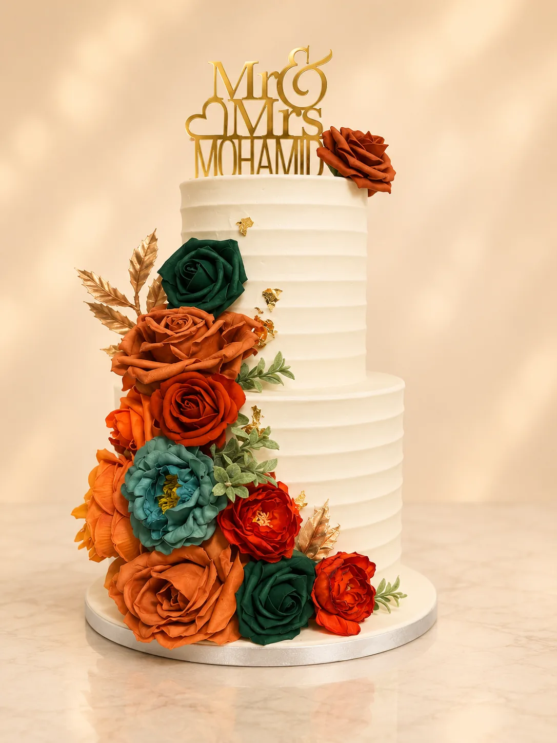 Emerald & Burnt Orange Monogram Cake by Sweet Mischief JA in Kingston, Jamaica