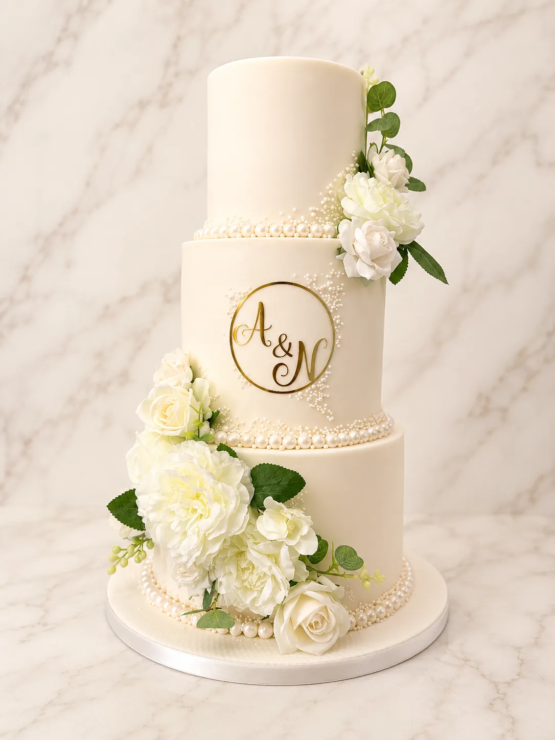 Ivory & Gold Floral Monogram Cake by Sweet Mischief JA in Kingston, Jamaica