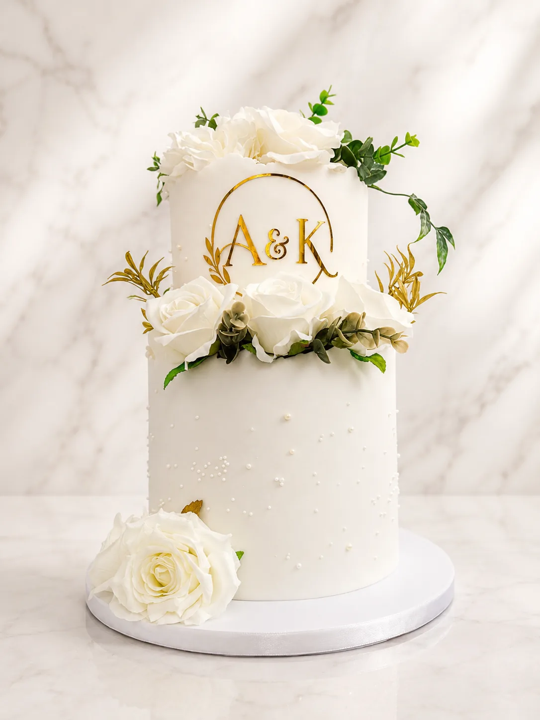 A&K White Floral Wedding Cake by Sweet Mischief JA in Kingston, Jamaica