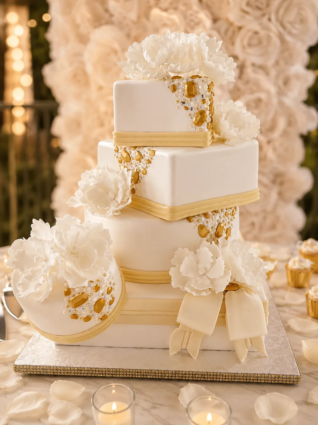Champagne & Gold Statement Wedding Cake by Sweet Mischief JA in Kingston, Jamaica