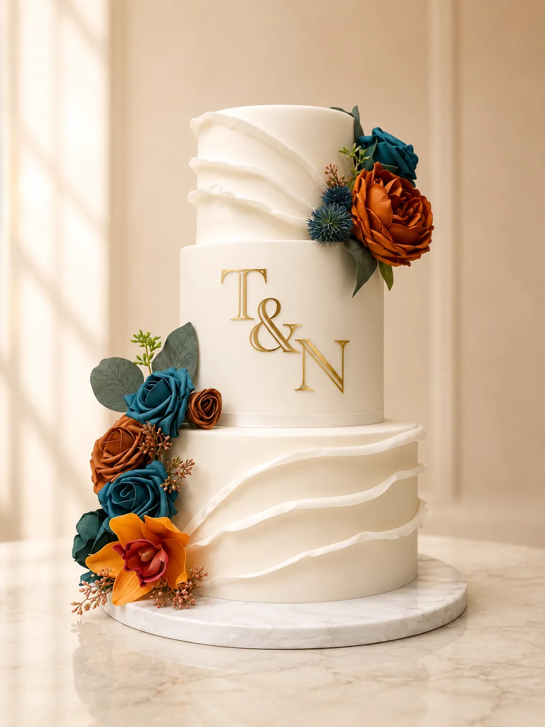 Elegant fondant wedding cake by Sweet Mischief JA