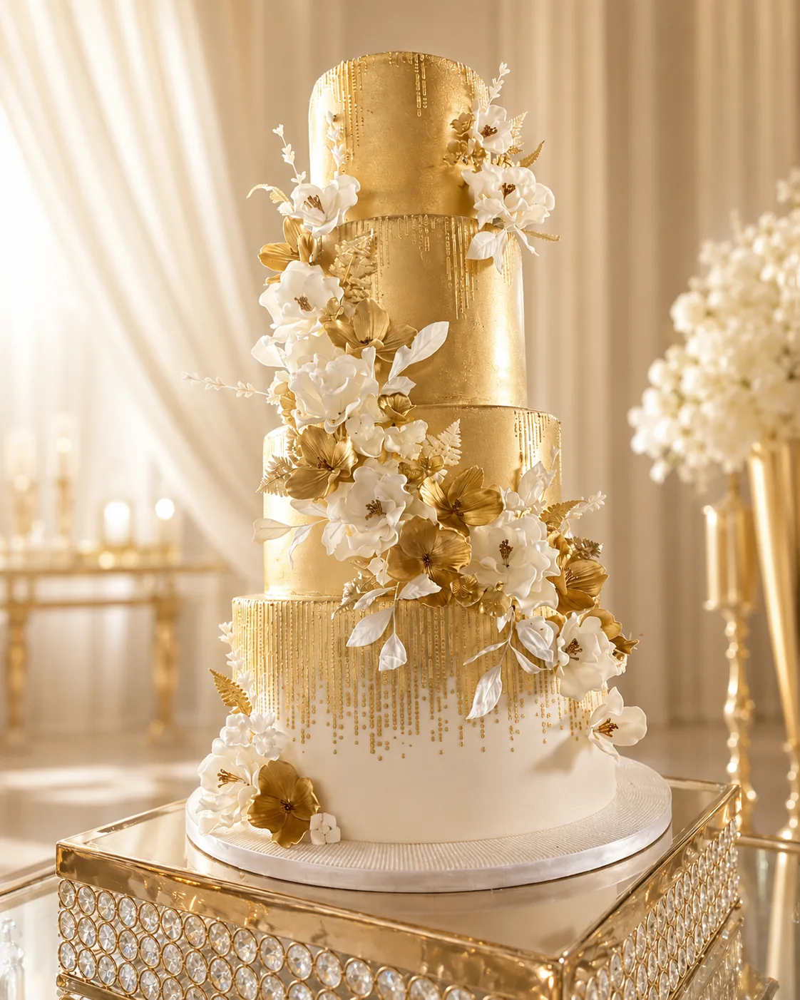 Gold Textured Floral Statement Cake by Sweet Mischief JA in Kingston, Jamaica