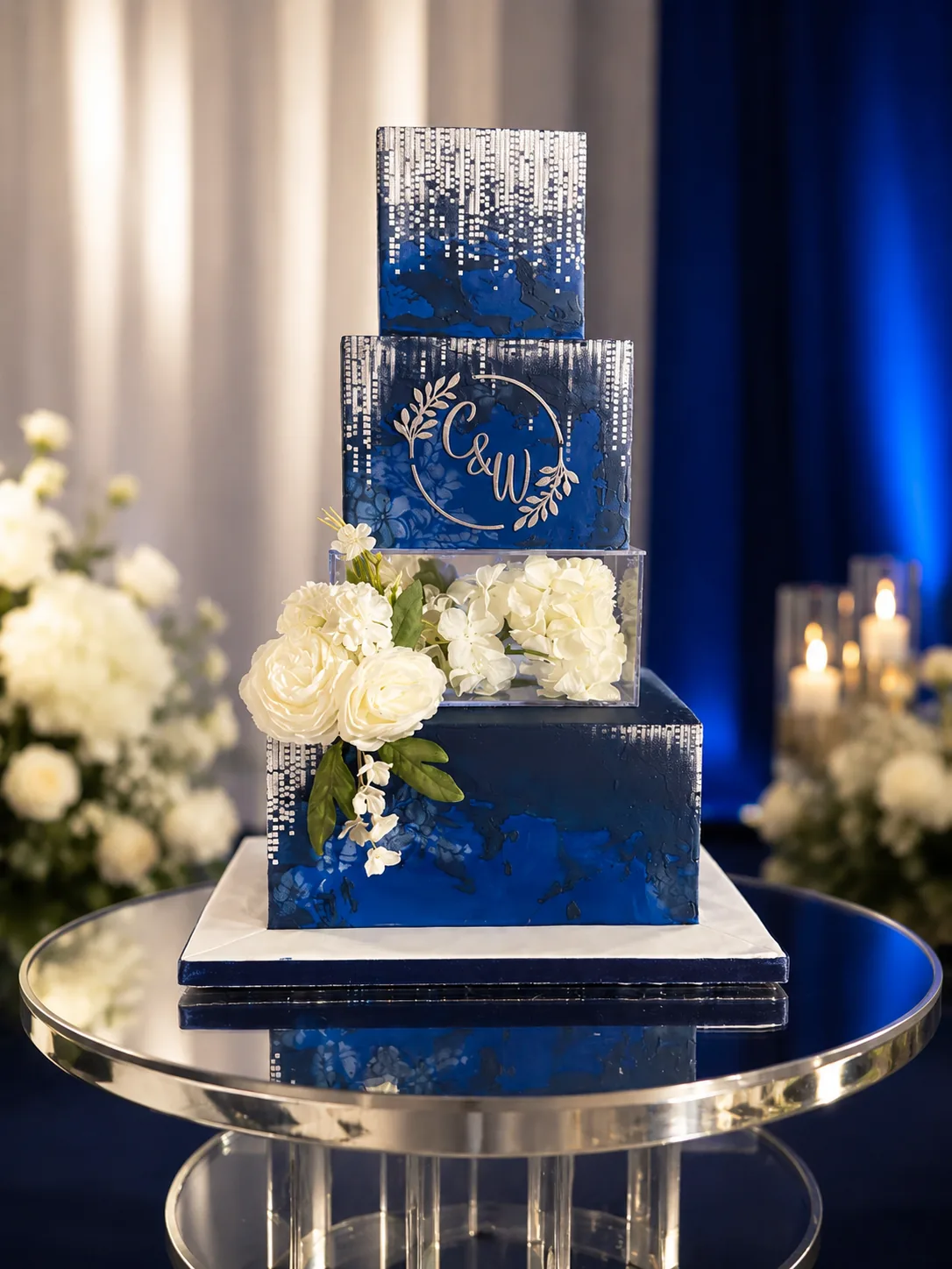 Navy & Royal Blue Wedding Cake by Sweet Mischief JA in Kingston, Jamaica