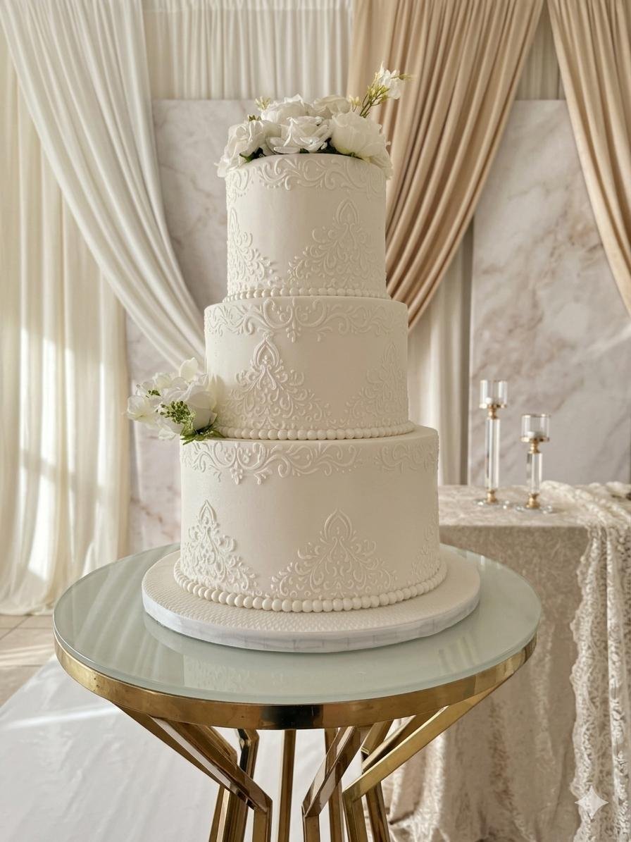 Classic White Wedding Cake by Sweet Mischief JA